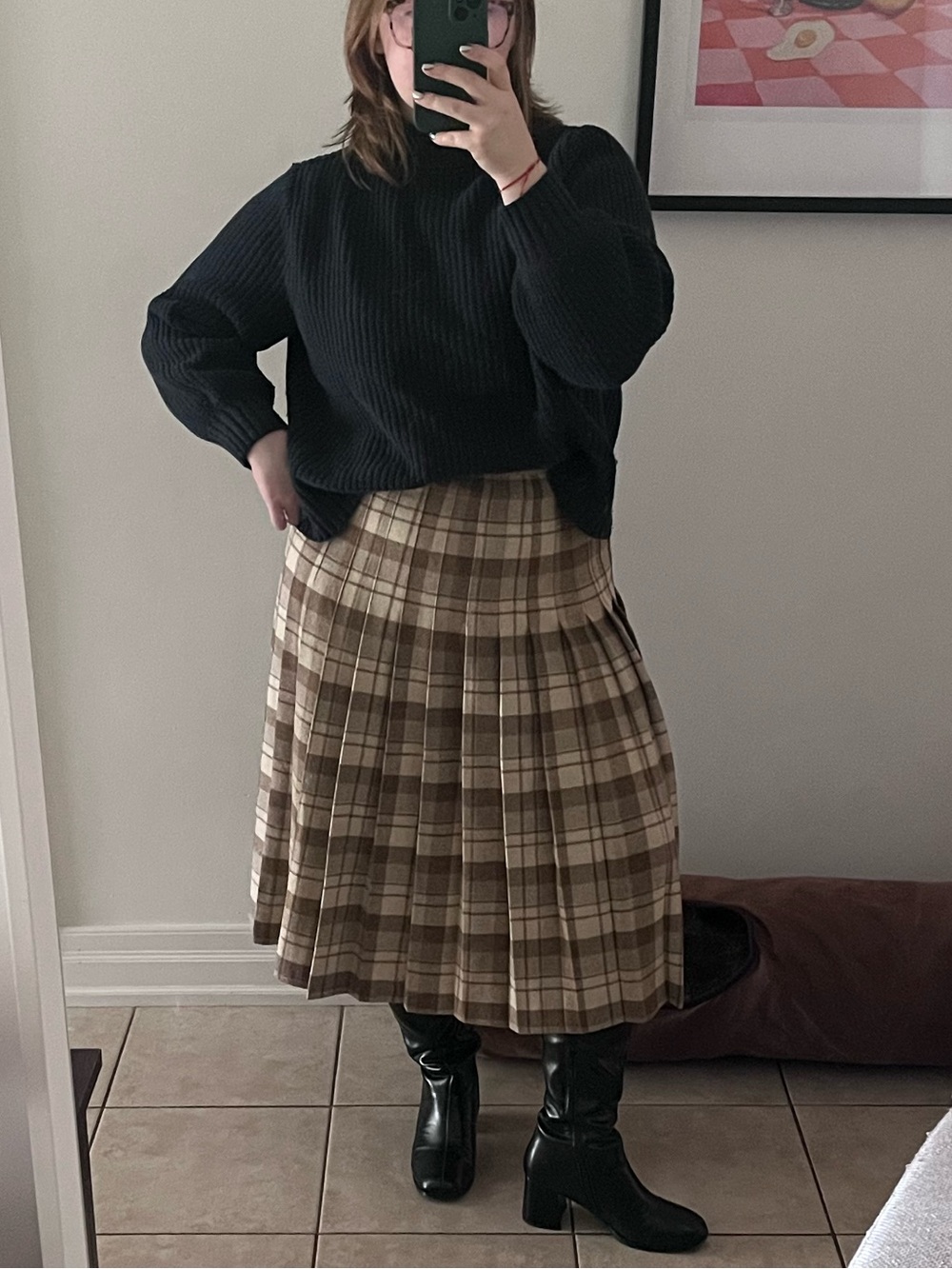 TanJay Wool Blend Plaid Tan and Brown  Skirt 6973